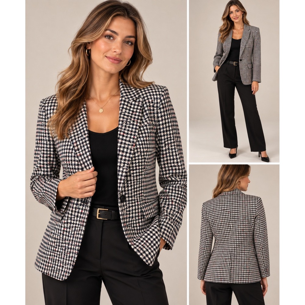 Vintage Pendleton Petite Women's 8 100% Virgin Wool Houndstooth Blazer USA
